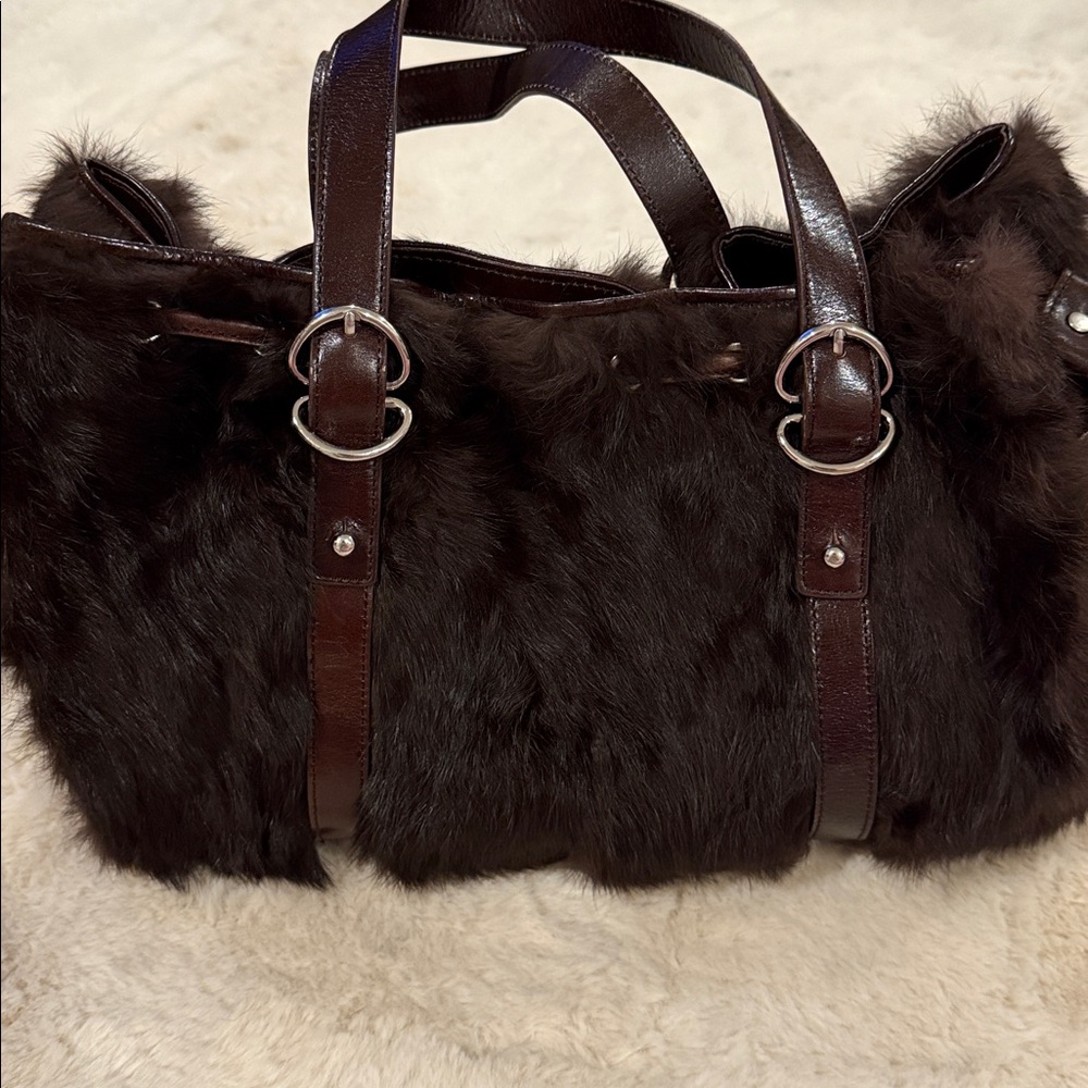 Kenneth Cole Java Fur Satchel w/matching Rabbit Fur Wrap from Lord & Taylor - Picture 6 of 14